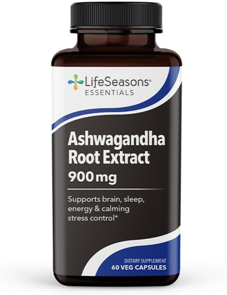 LifeSeasons Essentials Ashwagandha - ストレス&睡眠サポートサプリメント - カルム&フォーカスマインド - アスレチックパフォーマンスと脳機能を改善 - 2カプセルあたり900mg - 60カプセル