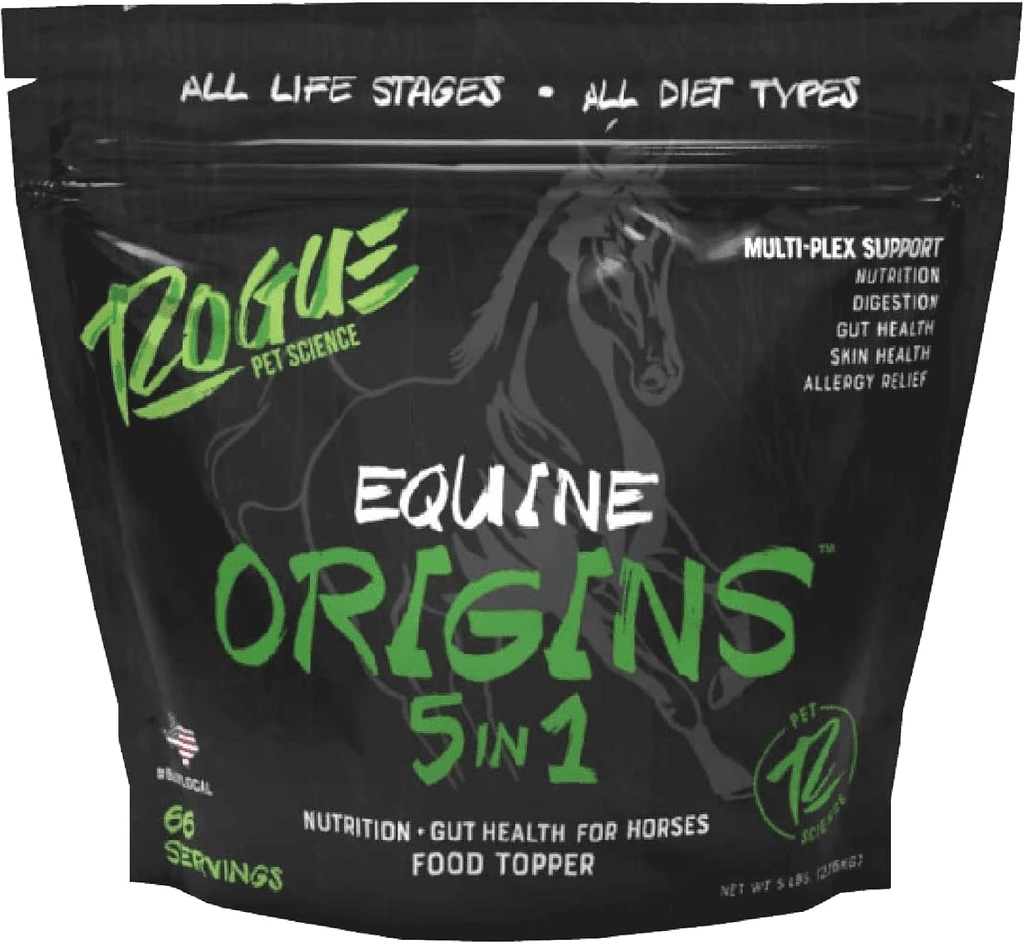 ROGUE PET SCIENCEの起源5-in-1馬の補足-餌にされたEquineの食糧トッパーw/Natural Omega 3の魚油-サポート 腸の健康、潰瘍の救助及び接合箇所のヘルプスアレルギー、皮およびコートの健康(5のlbs)