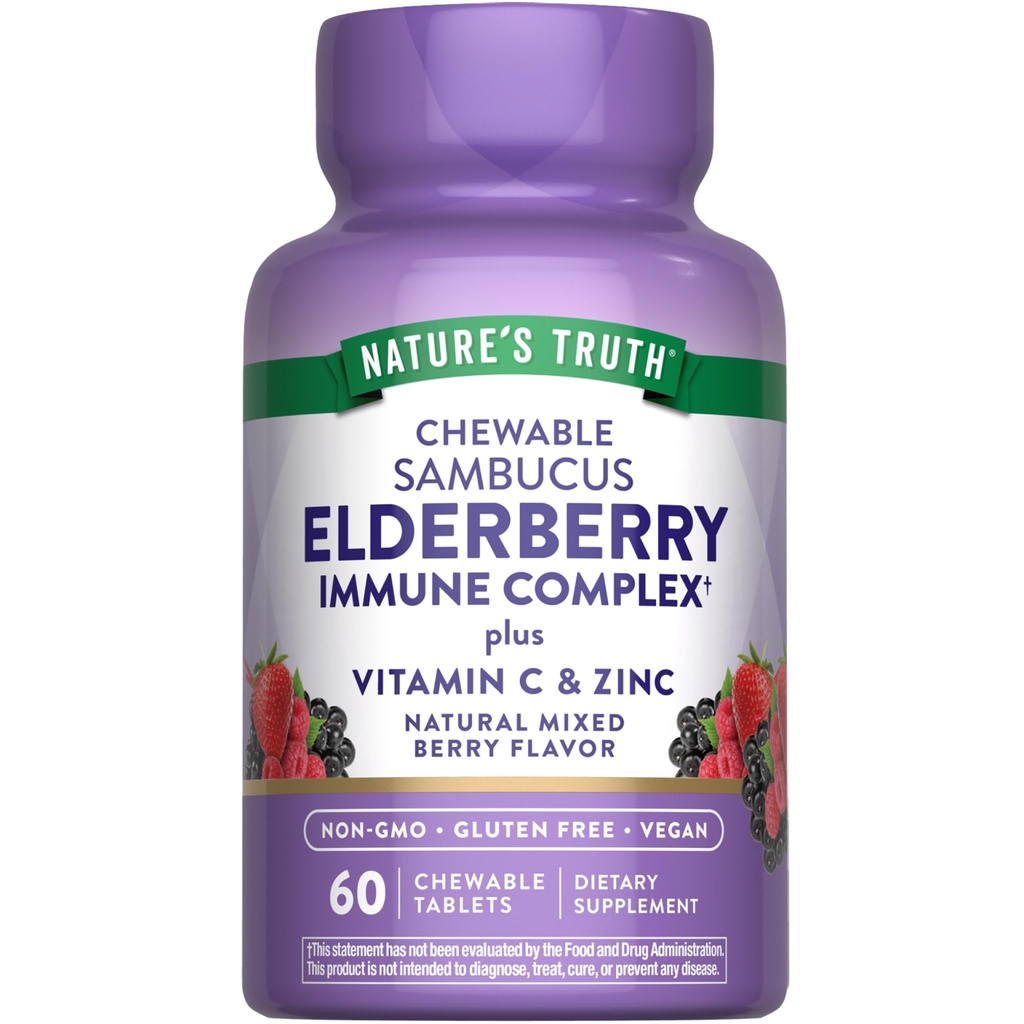 Nature's Truth Elderberry Immune Complex | 60 Chewable錠 | ビタミンC & 亜鉛配合 | ヴィーガン・ノンGMO・グルテンフリーサプリメント