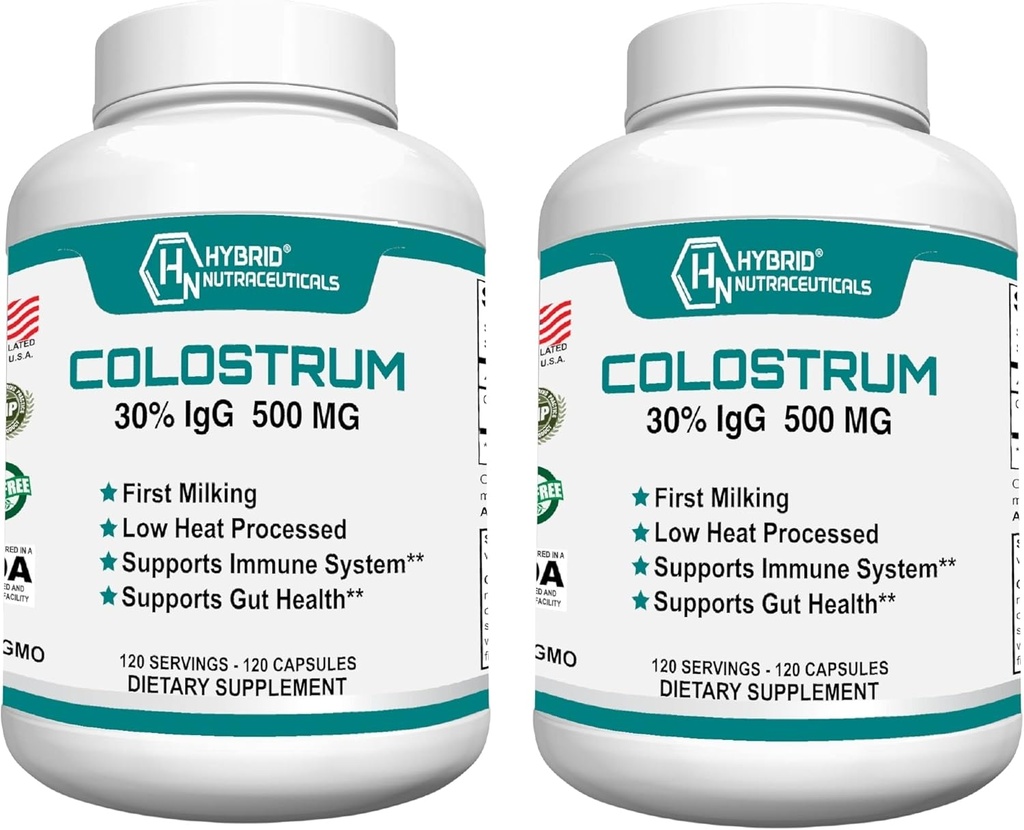 Hybrid Nutraceuticals Bovine Colostrum Supplement - Muscle Building - Immune Support - Powerful Digestion - Lactoferrin Supplement (240 Colostrum Capsules - 500mg - 30% IgG) (2)