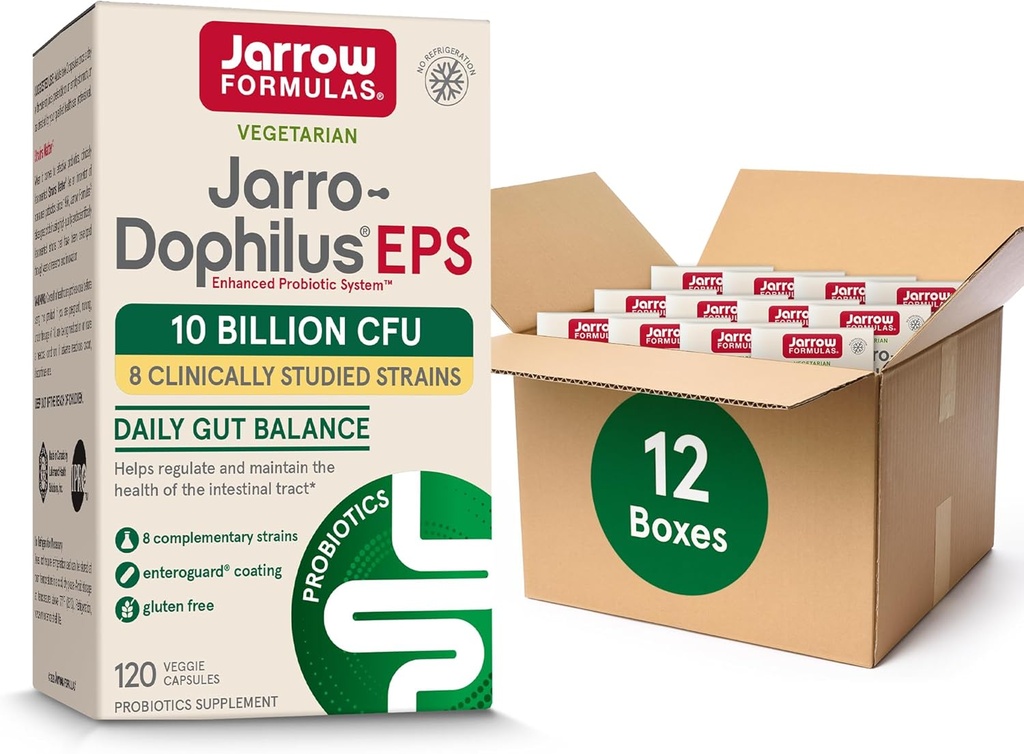 JarrowフォーミュラJaro-Dophilus EPS Probiotics 10 腸トラクトサポートのためのビリオンCFU, 女性と男性のための腸の健康のためのプロバイオティックサプリメント, 120 ベジギーカプセル, まで 60 日の供給, 12
