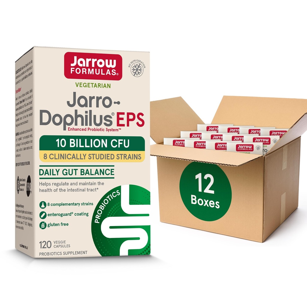 JarrowフォーミュラJaro-Dophilus EPS Probiotics 10 腸トラクトサポートのためのビリオンCFU, 女性と男性のための腸の健康のためのプロバイオティックサプリメント, 120 ベジギーカプセル, まで 60 日の供給, 12