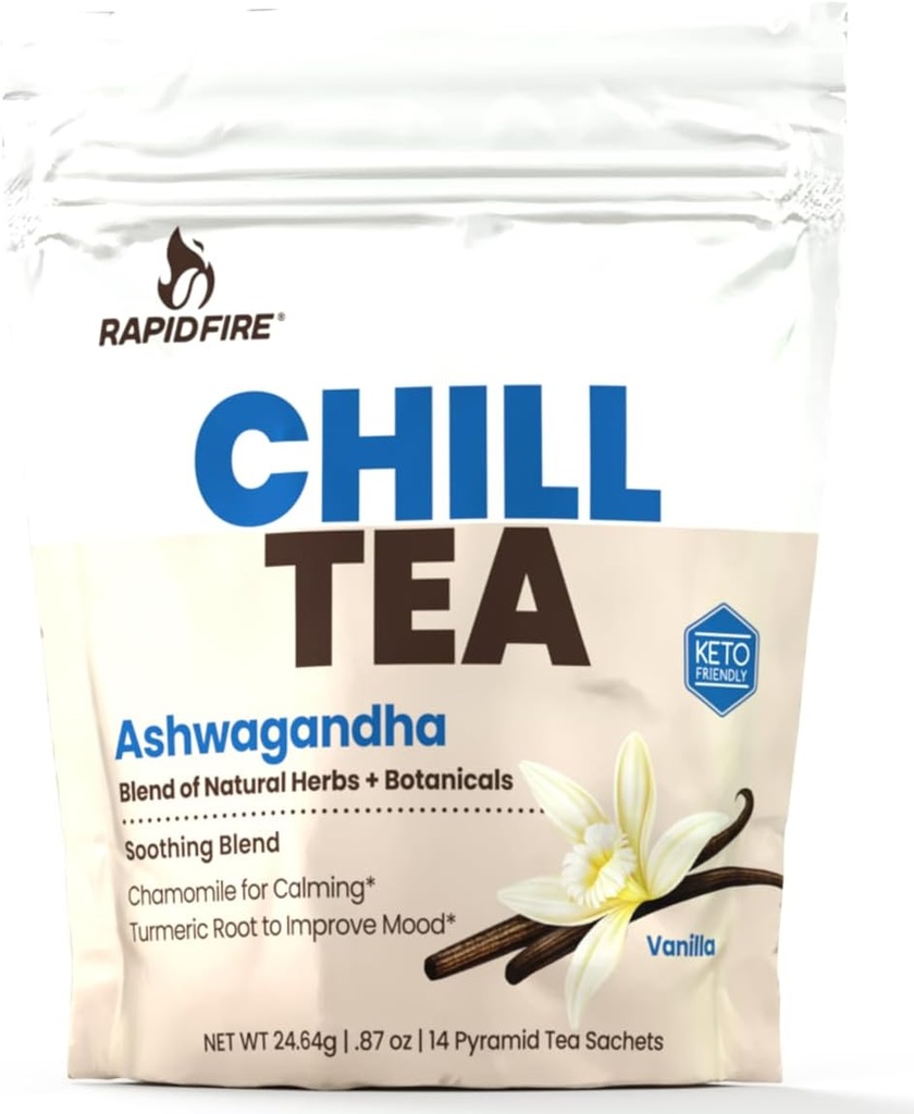 Chill Tea, Soothing Blend, Ashwagandha, Chamomile, Turmeric, ストレスリリーフティー, カフェインフリー, 14ティーバッグ, 14サービング