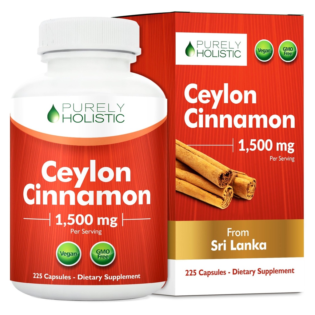 純粋にホリスティックセイロンシナモンカプセル1500mg、225ビーガンシナモンカプセル、75日の供給(25% もっとサービング)、真スリランカセイロンシナモンサプリメント