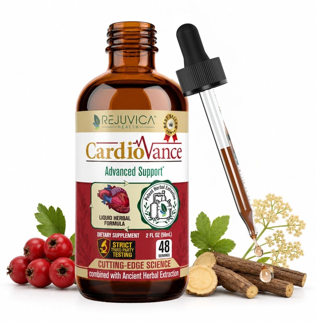 Rejuvica Health CardioVance - 心臓サポートサプリメント - より良い吸収のための液体配達 - Hawthorne、ハイビスカス、Arjuna、オリーブリーフ&その他!