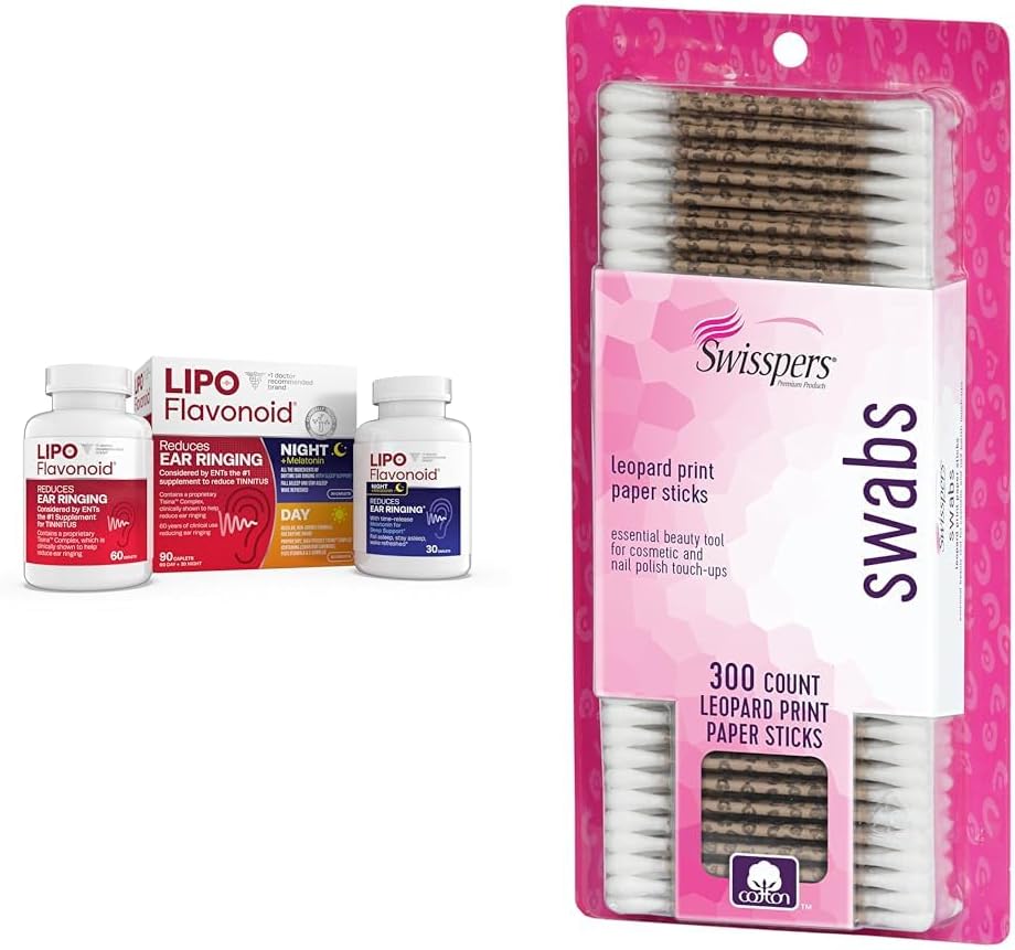 Lipo-Flavonoidの日及びビタミン、90のカプレット及びスイスパーの優れた綿の綿棒、300の計算が付いている夜Tinitusの救助のコンボのキット