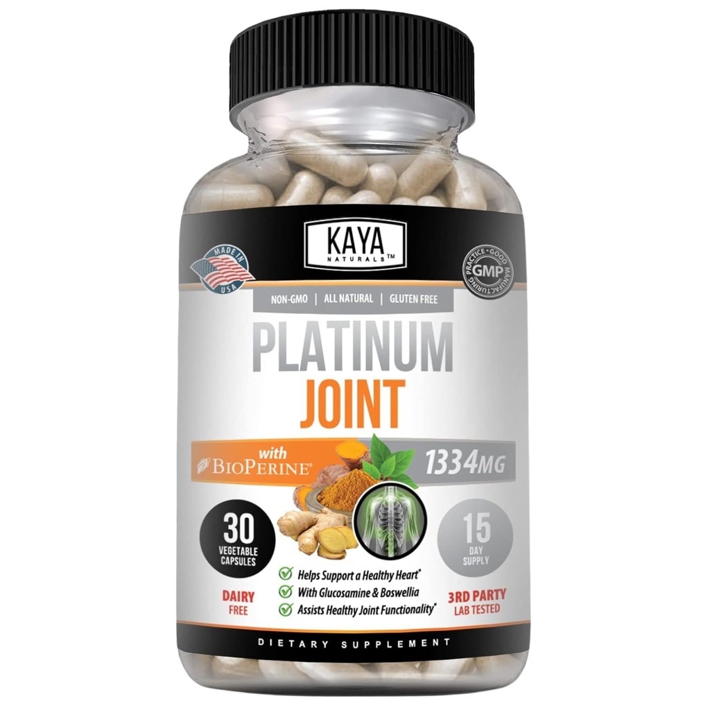 Kaya Naturalsプラチナモビリティターメリック - バイオパリン、グルコサミン、ボスウェリア、健康な自然モビリティサポート、ターメリッククルクミン1334mg - 30カプセル