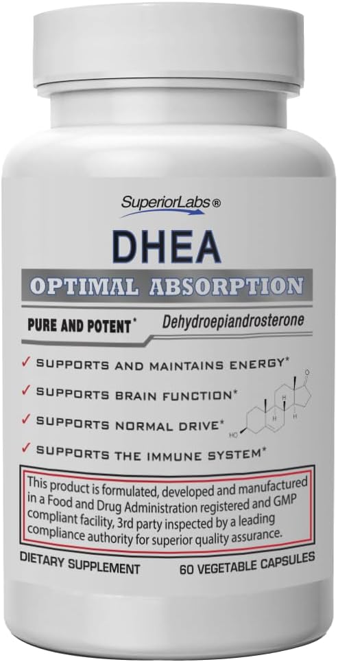 Superior Labs – Extra Strength Natural DHEA – Non-GMO 100 mg Dose, 60 Vegetable Capsules – Promotes Healthy Aging in Men & Women – Helps Restores Youthful Energy Levels