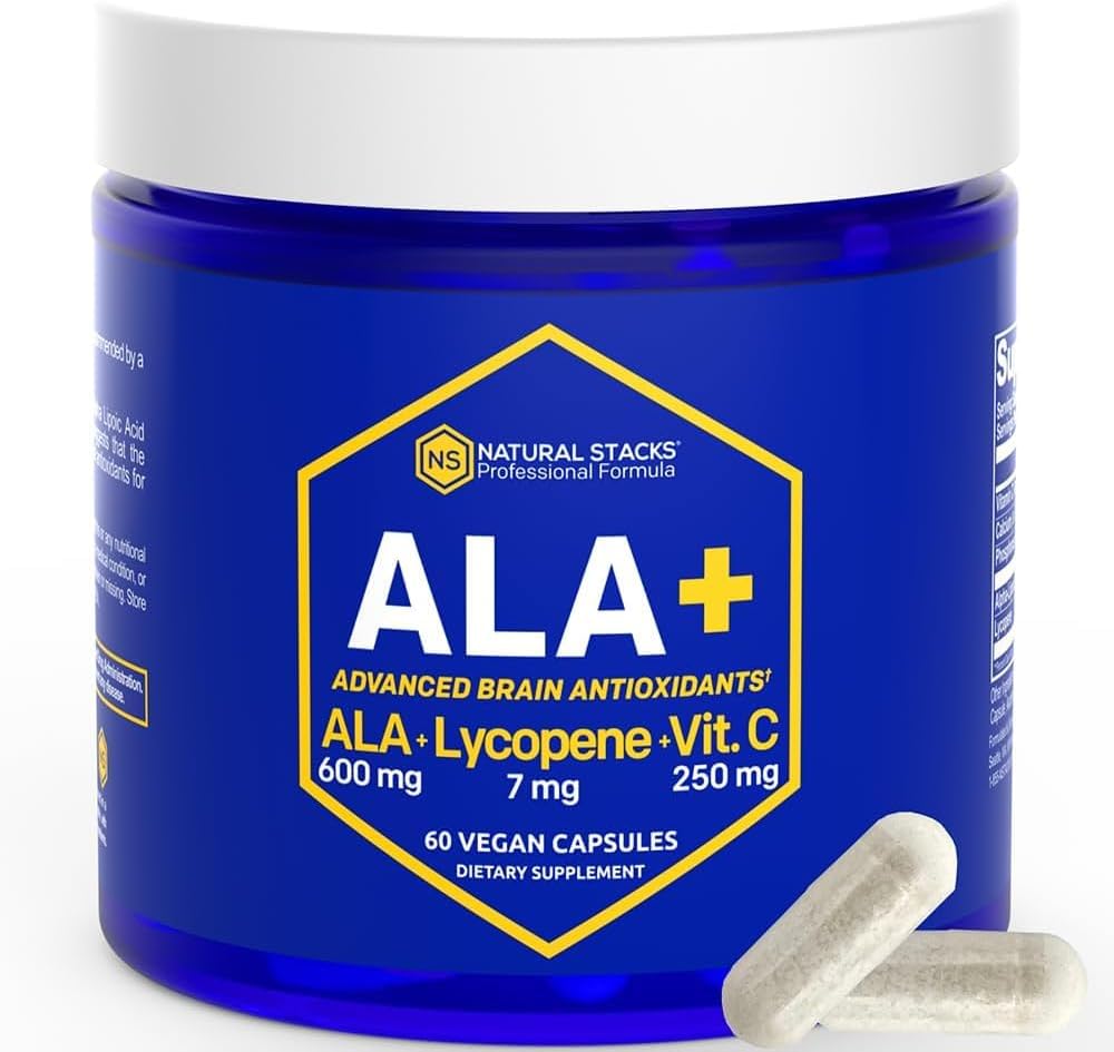 ナチュラルSTACKSアルファリポ酸600mg w / LycopeneとビタミンC - 免疫と細胞機能のサプリメント - 脳の健康のためのサプリメント