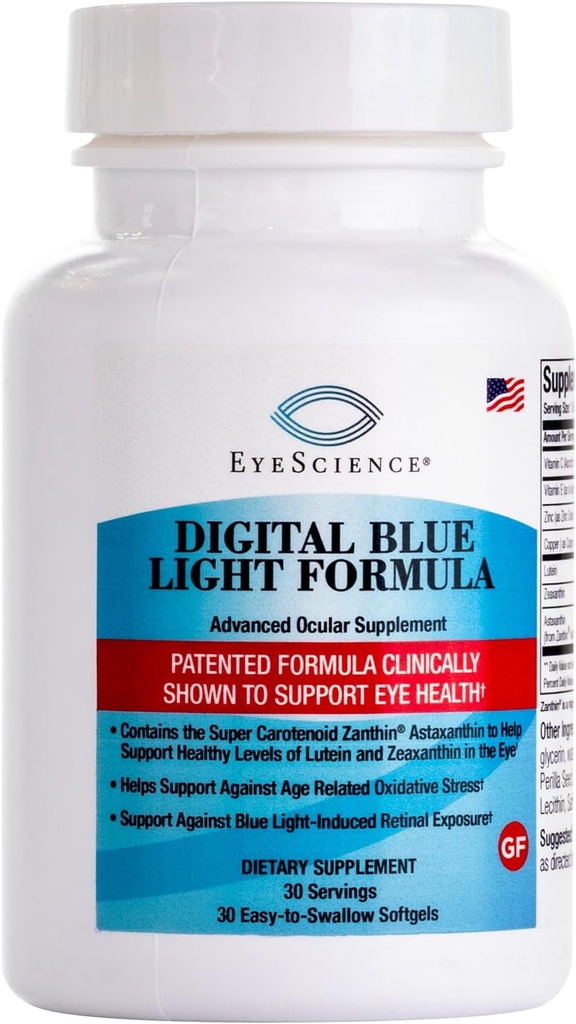 EyeScience Digital Blue Light Formula – Supports Eye Health with Astaxanthin, Lutein & Zeaxanthin – Helps Maintain Comfort During Screen Time – Non-GMO, Gluten-Free, 30 Softgels