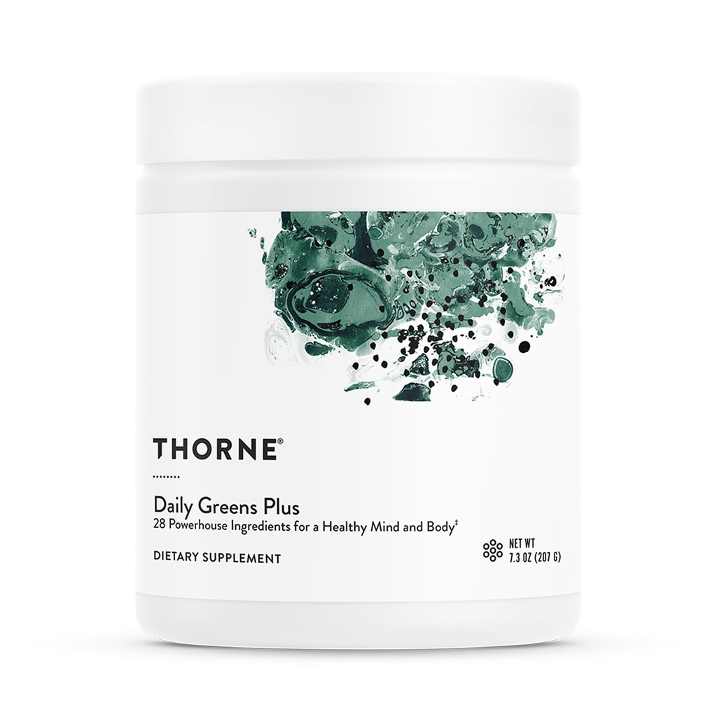 THORNE - 毎日のグリーンプラス - 抹茶、スピルリナ、モリンガ、アダプトゲン、マッシュルーム、抗酸化ブレンド - リフレッシュ、ミントフレーバー7.2 Oz - 30サービング