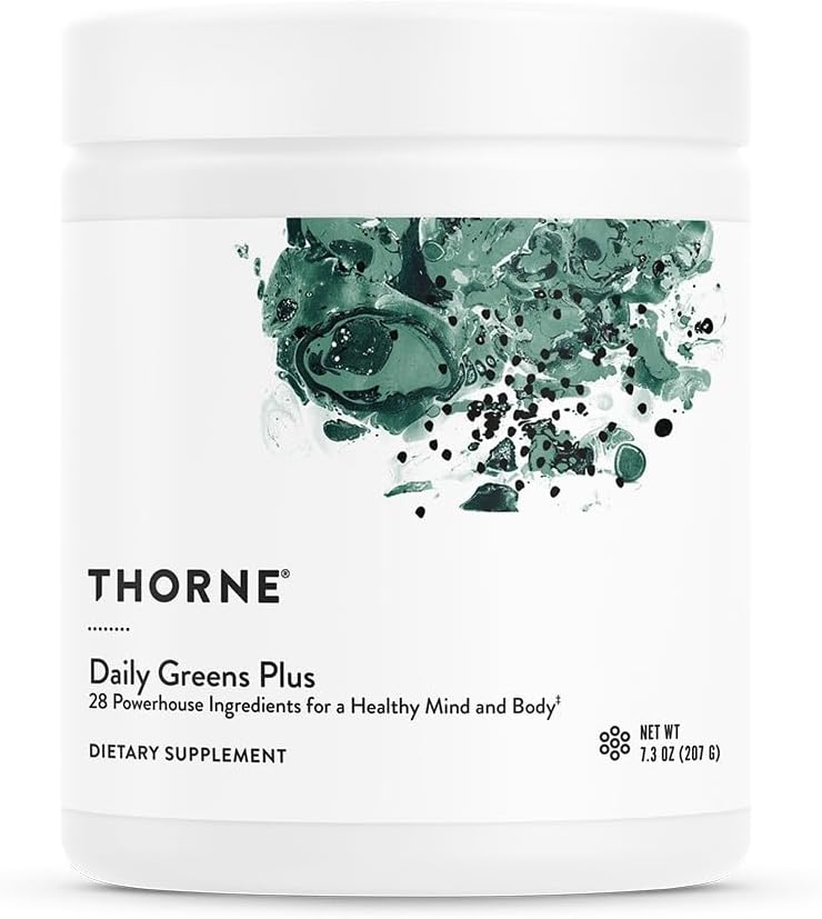 THORNE - Daily Greens Plus - Comprehensive Greens Powder with Matcha, Spirulina, Moringa and Adaptogen, Mushroom and Antioxidant Blends - Refreshing, Mint Flavor 7.2 Oz - 30 Servings