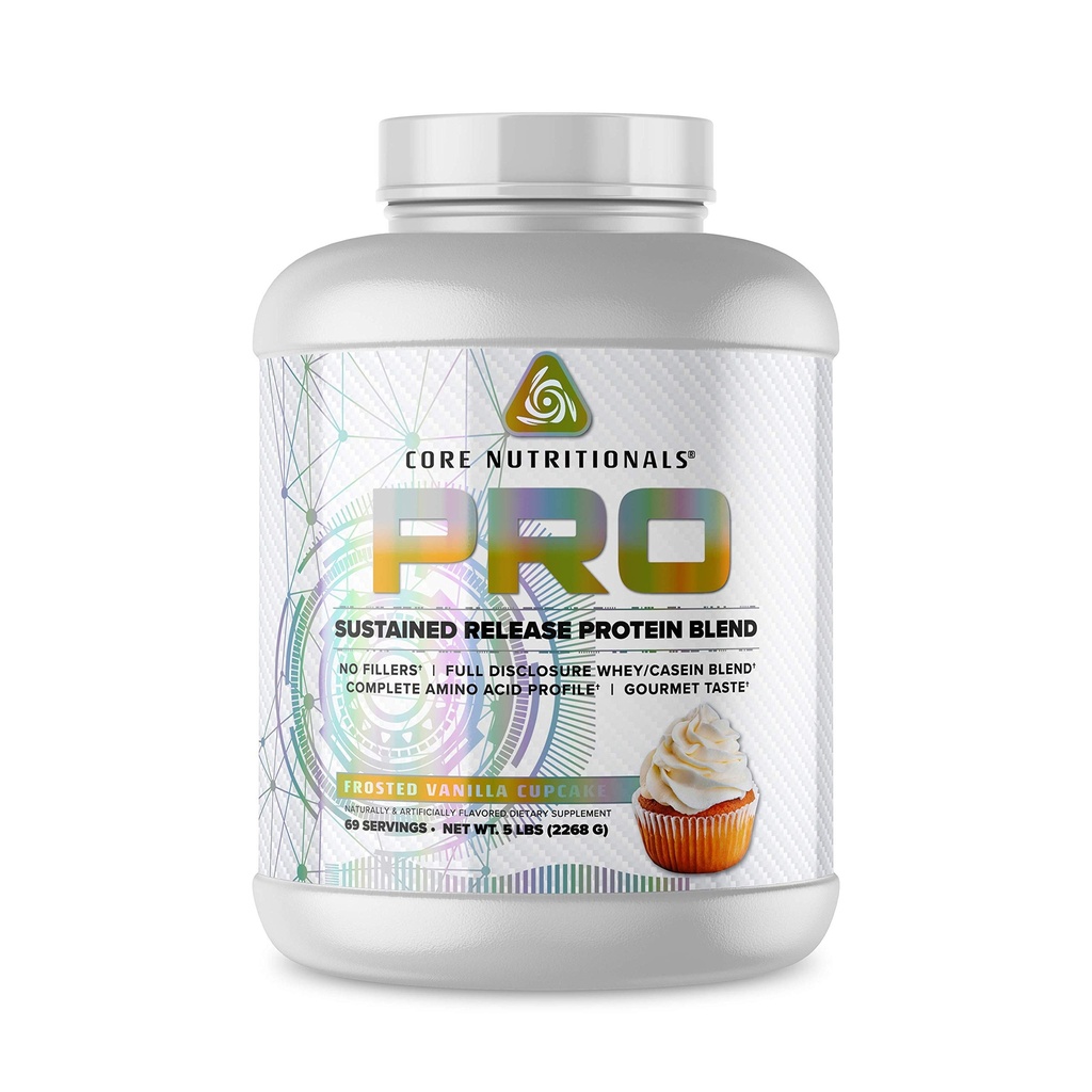 Core Nutritionals Pro Sustained Release Protein Blend, Digestive Enzyme Blend, 25G Protein, 2G Carb, 69 サービング (Frosted Vanilla Cupcake)
