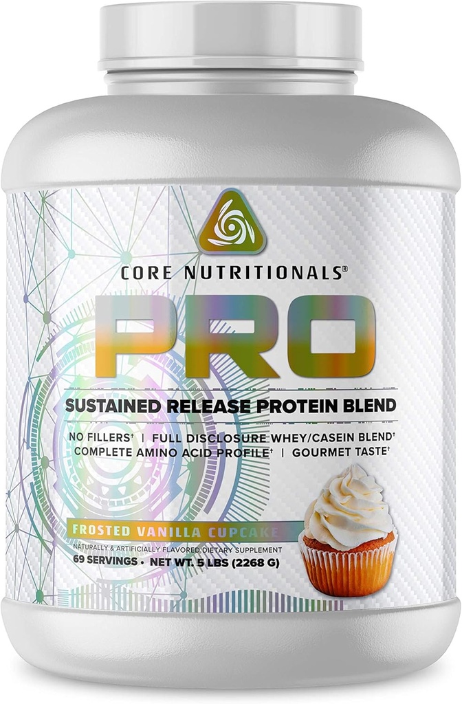 Core Nutritionals Pro Sustained Release Protein Blend, Digestive Enzyme Blend, 25G Protein, 2G Carb, 69 サービング (Frosted Vanilla Cupcake)