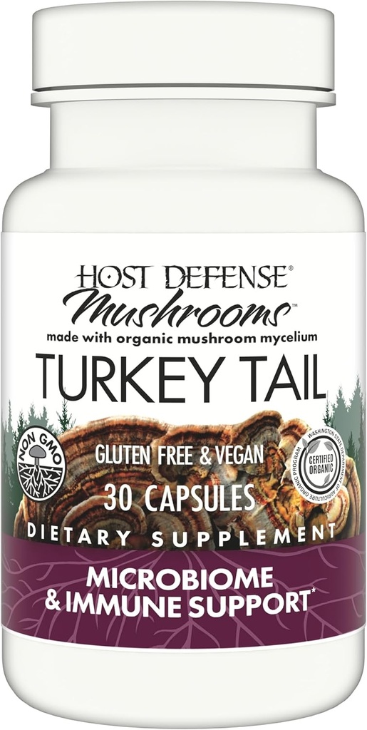 Host Defense Turkey Tail Capsules - Digestive Health & Immune Response Support Supplement - Mushroom Supplement for Gastrointestinal & Gut Microbiome Support - 30 Capsules (15 Servings)*