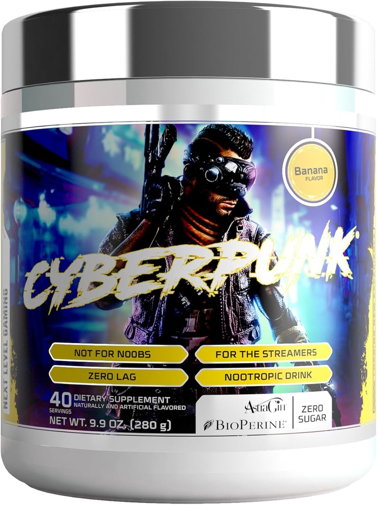 CYBERPUNKゲームパウダーサプリメント | エネルギー&フォーカス向知性ドリンク | アダプトゲンフォーミュラ+ビタミン&ミネラル | 天然成分 | 40 サービング(バナナ)