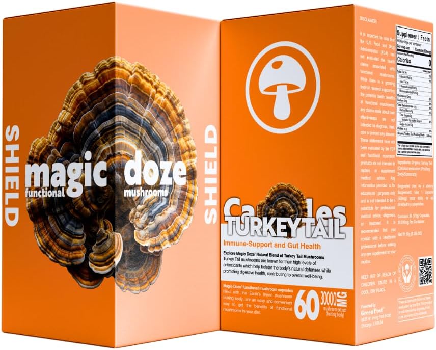 Magic DozeTMトルコテールマッシュルームカプセル - 免疫サポートと消化の健康のための60カプセル