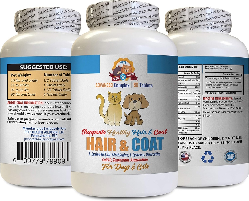 Dog Hair Supplement - Pets Hair and Coat Boost - for Dogs and Cats - Supports Healthy Skin Hair Nails - Dog Vitamin e - 2 Bottles (120 Tablets)