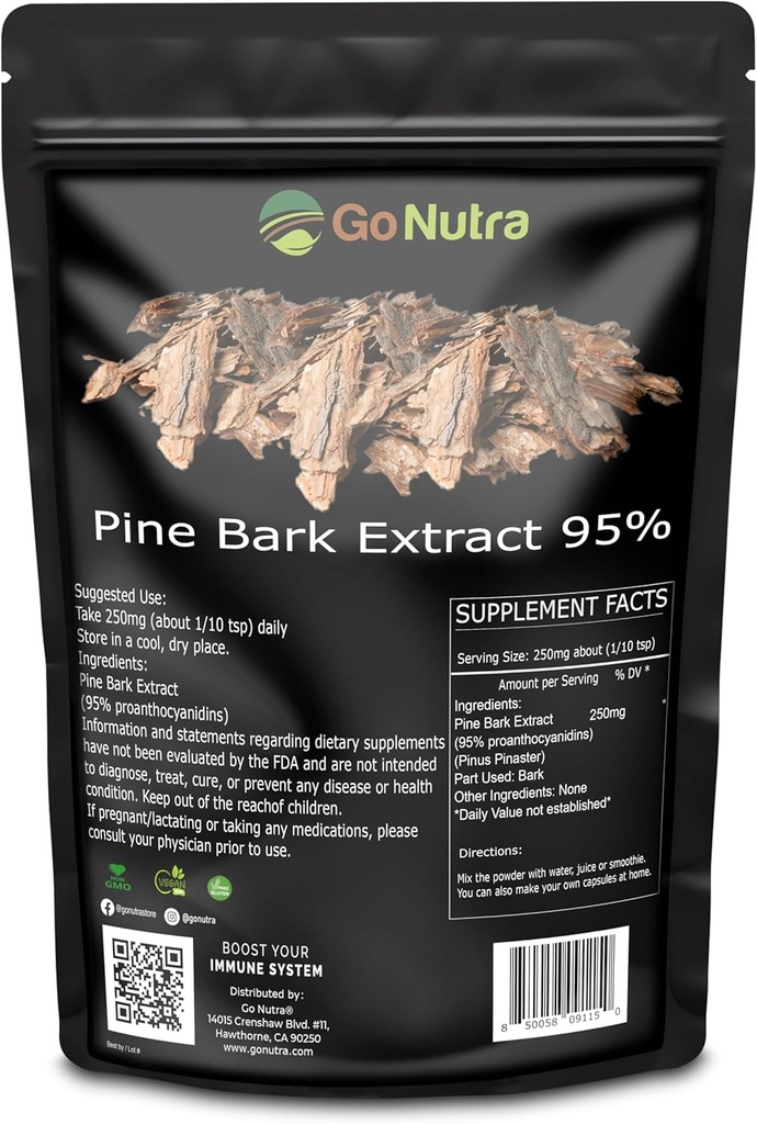Nutra のパインの樹皮のエキスの粉は 95% の Proanthocyanidins のパインの樹皮の粉の有効な補足 8oz を標準化しました。 純粋な非 GMO のビーガン