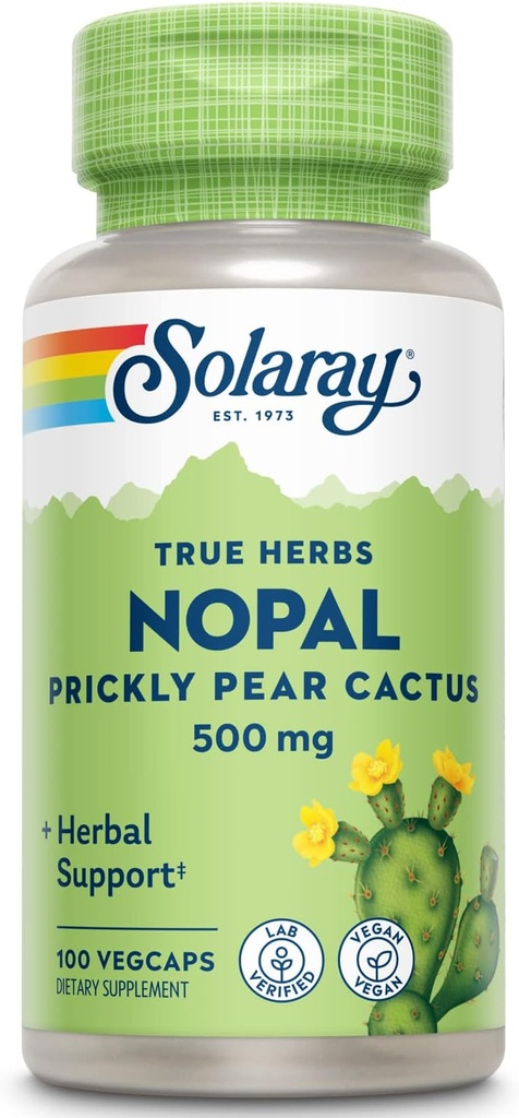 SOLARAY Nopal Prickly Pear Cactus 500 mg, with Naturally Occurring Dietary Fiber, Antioxidants, Carotenoids and Other Nutrients, Vegan, 60 Day Money Back Guarantee, 100 Servings, 100 VegCaps