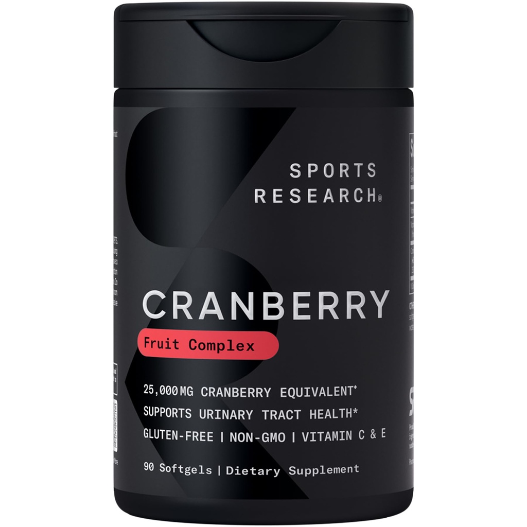 スポーツリサーチクランベリーフルーツコンプレックスサプリメント - 尿路の健康サポートのためのSoftgels - Pacran&ビタミンC&Eで作られたクランベリーの25,000mgに等しい - 非GMO&グルテンフリー - 90カウント