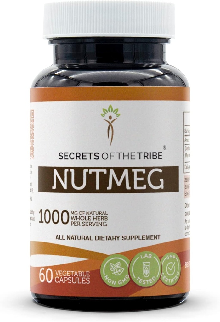Tribe Nutmeg 60カプセル、1000mg、Nutmeg(Rou Dou Kou、Myristica Fragrans)ドライナッツ(60カプセル)の秘密