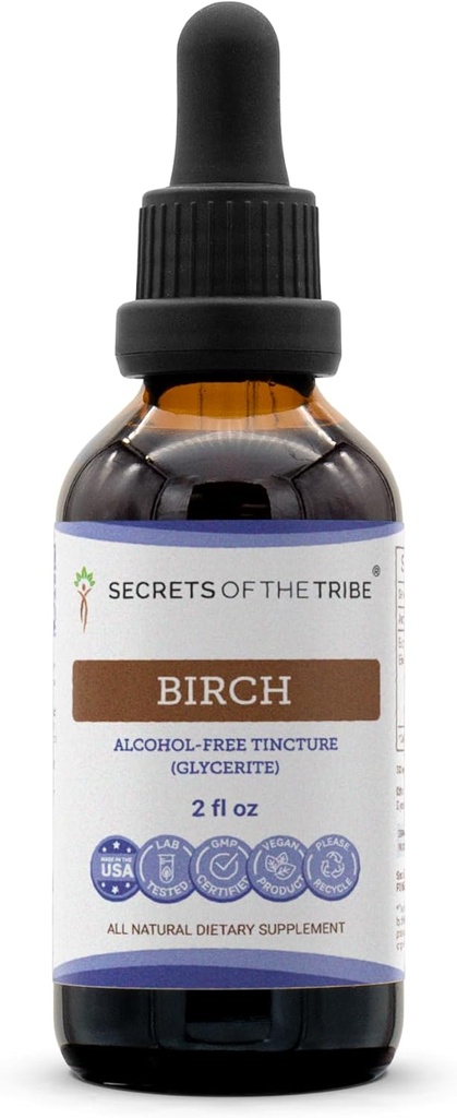 Secrets of the Tribe Birch Tincture Alcohol-Free Liquid Extract, Birch (Betula Pendula) Dried Leaf (2 FL OZ)