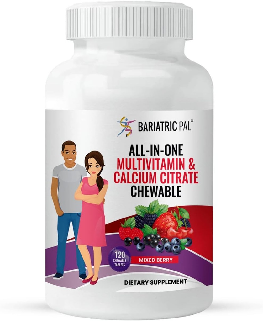 BariatricPal "オールインワンCalciumのクエン酸塩及び鉄-混合されたベリー(30日の供給)が付いているChewable Multivitamin