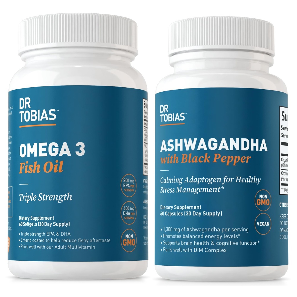 Dr. Tobias Omega 3 魚油と Ashwagandha カプセル, サポート全体的なウェルネス & バランスの取れたエネルギー & レジリエンス, 非 GMO