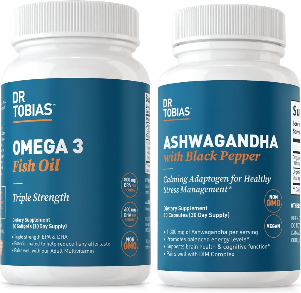 Dr. Tobias Omega 3 魚油と Ashwagandha カプセル, サポート全体的なウェルネス & バランスの取れたエネルギー & レジリエンス, 非 GMO