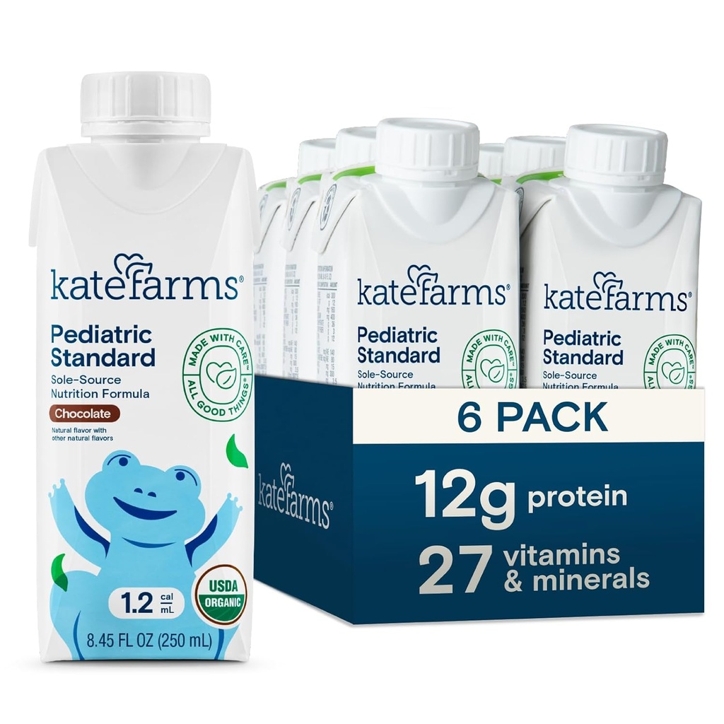 KATE FARMSの有機性小児1.2の高いカロリーのチョコレート栄養のシェイク、12g蛋白質、27のビタミンおよび鉱物、食事の取り替え、8.45のoz (6のパック)