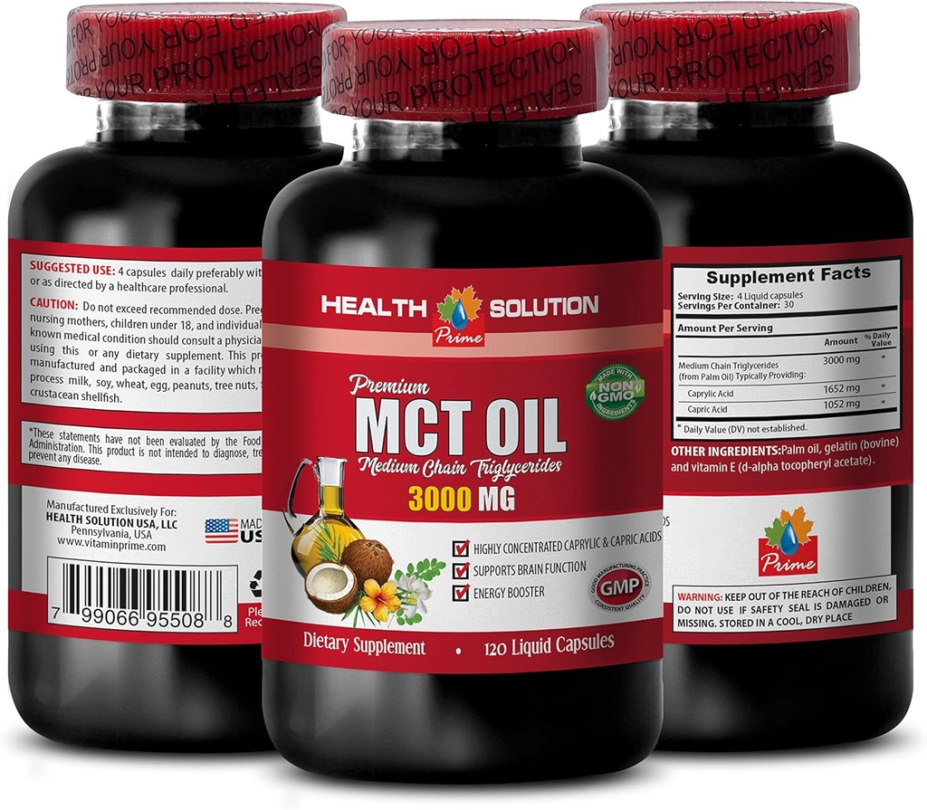 エネルギー サポート補足- MCTオイル3600MGの100%の純粋で、中型のチェーンtriglycerides -ココナッツ油、mctオイルの丸薬、記憶のためのmctオイル、頭脳のためのmctオイル、mctココナッツ油- 1B 120Soft