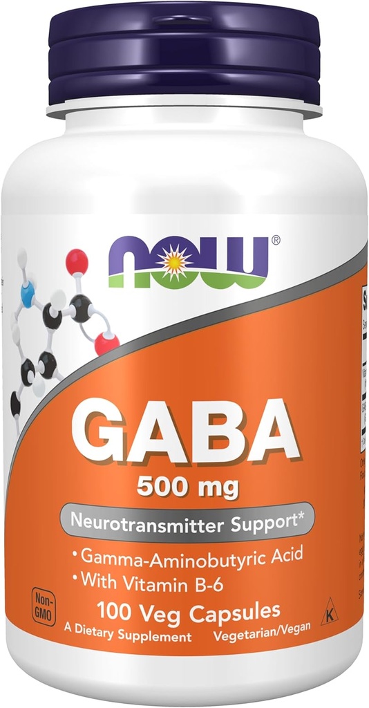 NOW Foodsは、GABA(Gamma-Aminobutyric acid)500mg + B-6、Natural Neurotransmitter*、100ベジカプセルを補います