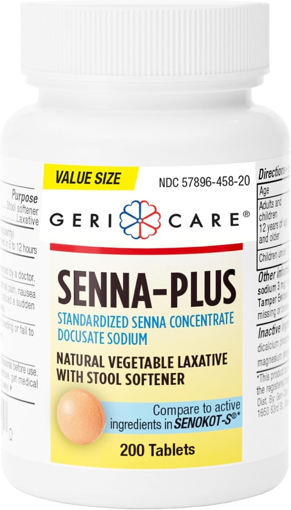 GeriCareのStoolの軟化剤、Docusateナトリウム50mg、Sennosides 8.6mg、200のタブレット(パッケージ1)