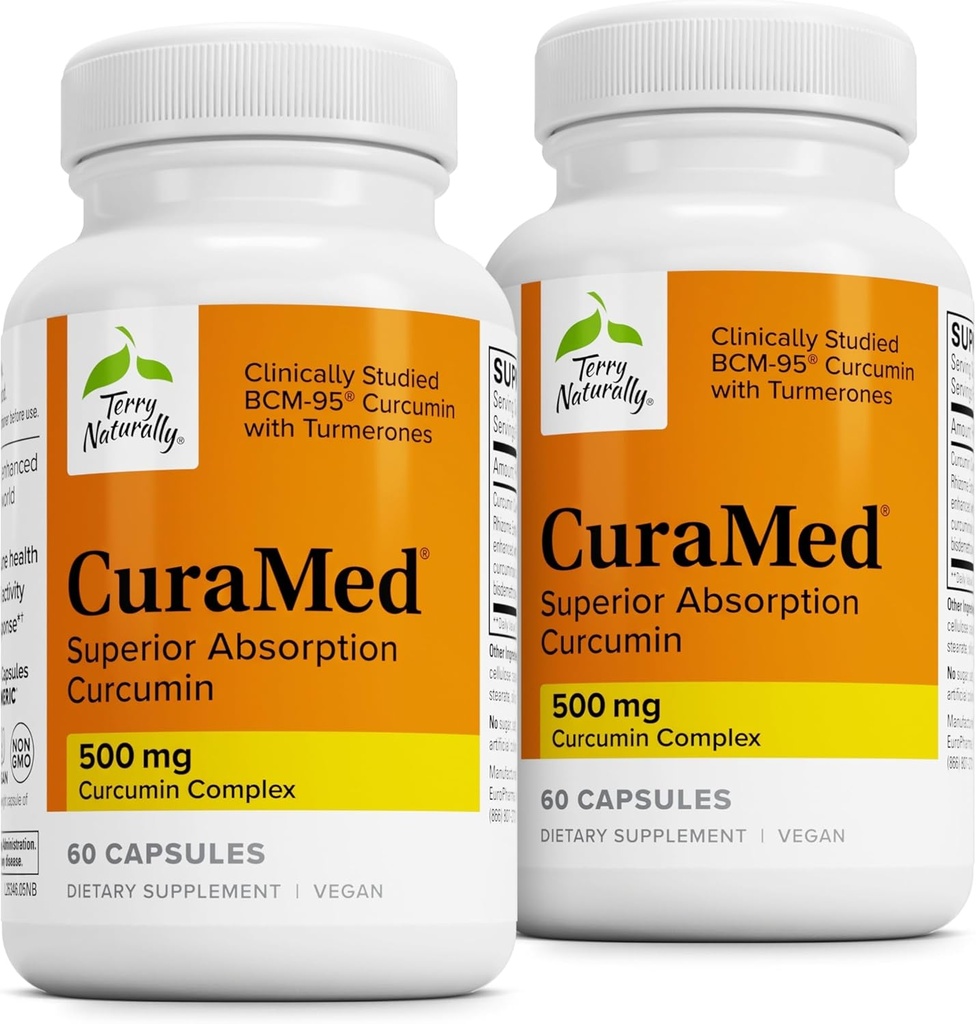 テリー自然にCuraMed 500mg - 脳および免疫の健康サポートのための酸化防止サプリメント - クルクミン&ターメリックエッセンシャルオイルとサプリメント - ハーブ肝臓サポート - 60 Softgels(パッケージ2)