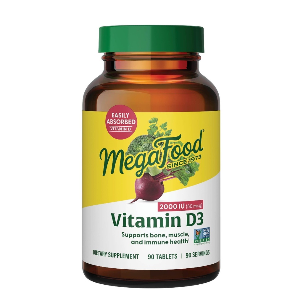MegaFoodのビタミンD3 2000 IU (50 mcg) - ビタミンDは実質の食糧、免疫サポートと補います、サポート ボンズ、歯及び筋肉、ベジタリアン、証明された非GMO、コーシャ– 90のタブレット、90のサービングを補います