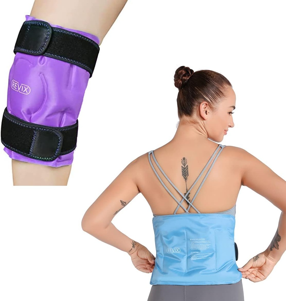 REVIX Knee と バックアイスパック 怪我 再使用可能な, ゲルアイスラップ コールドコプレスセラピー