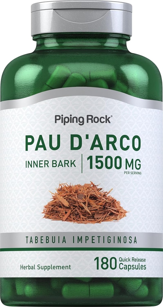 ピッピングロック ポー D'Arco カプセル | 1500 mg | 180 丸薬 | インナー 樹皮 | ハーブ エキス サプリメント | 非GMO、グルテンフリー