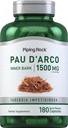 ピッピングロック ポー D'Arco カプセル | 1500 mg | 180 丸薬 | 内部樹皮 | ハーブ エキス サプリメント | 非GMO、グルテンフリー