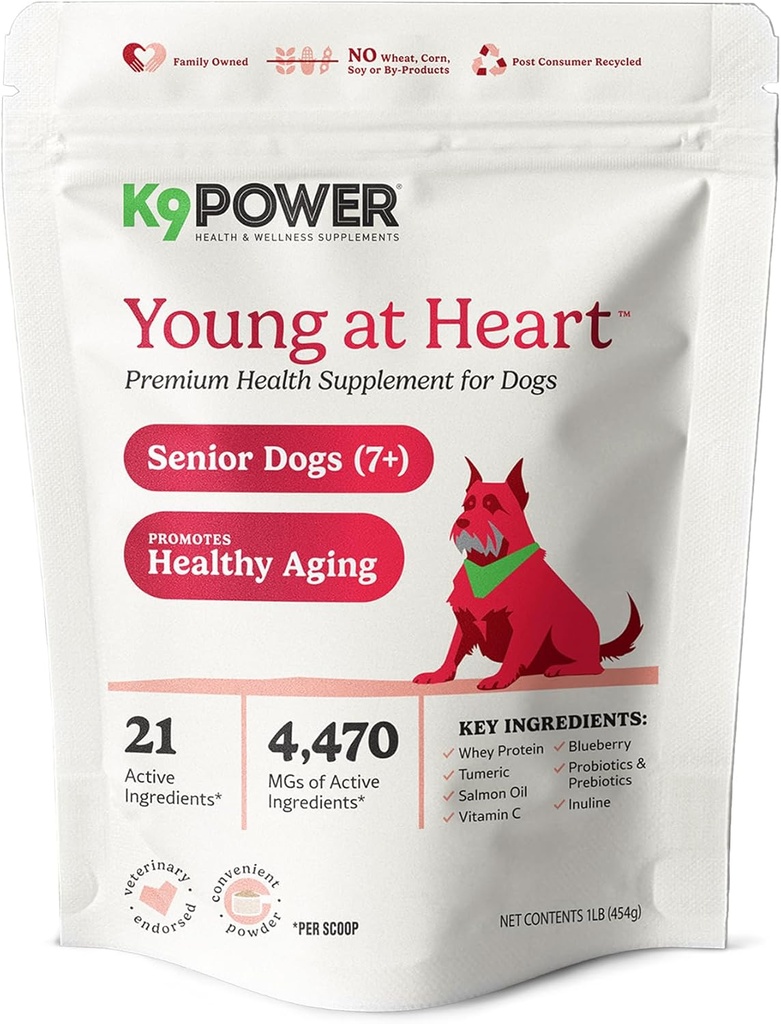 心臓シニアドッグマルチビタミン1ポンドのK9パワーヤング - シニアのための上級サプリメント - 脳、心臓、ビジョン、関節の健康、およびモビリティをサポート