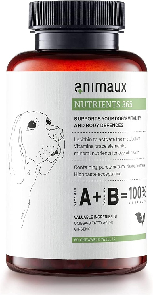 animaux – 犬のための栄養素 365, オールナチュラルビタミン, 健康な免疫システム, 活力, 健康な皮膚, 光沢のあるコート, 生フィード, 子犬, アレルギーを持つ犬, 60 咀嚼錠, 60 日の供給