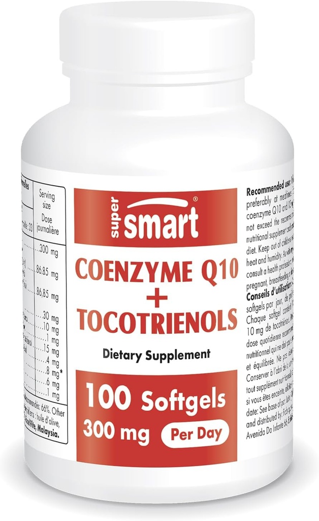 Supersmart - Coenzyme Q10 + 1日あたりのトコトリエノール300mg(特許取得済み&Bioavailable) - CoQ10 Tocotrienols - パーム油エキス | 非GMO&グルテンフリー - 100 Softgels