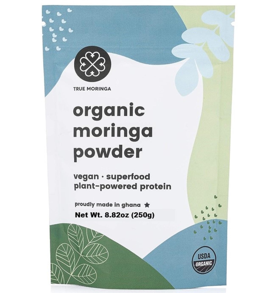 有機モリンガパウダー | 100%再生有機生モリンガパウダー、認定USDA。非GMO(250g)