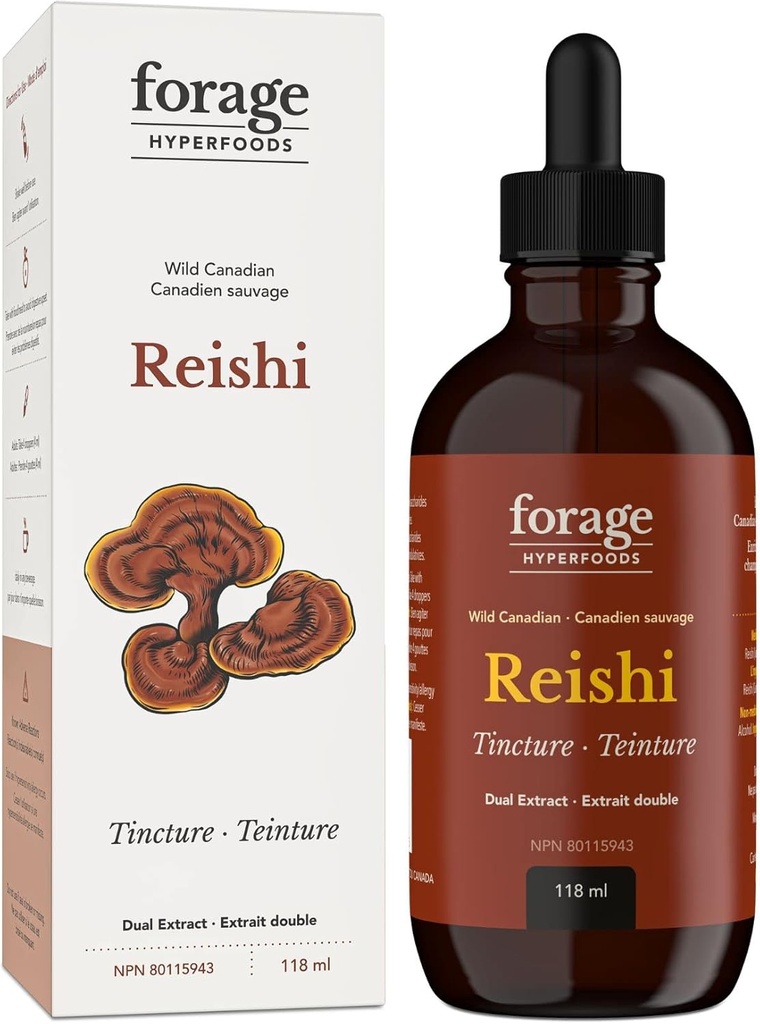 ForageのHyperfoods-元のカナダの野生のReishiのきのこのSuperfoodの液体の補足のエキスのチンキ、ビーガン、非GMOは、免疫システムおよび圧力応答、自然なカルム、118MLを改善します