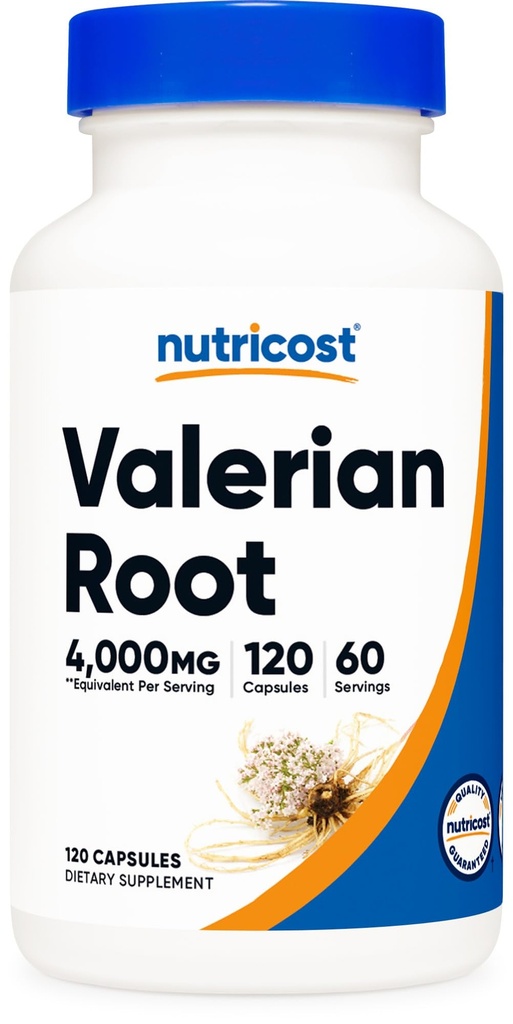Nutricost Valerian Rootカプセル(サービングあたり1000mg)120カプセル - 4,000mg サービングあたり等価(4:1エキス)、ベジタリアンキャップ、グルテンフリー、非GMO