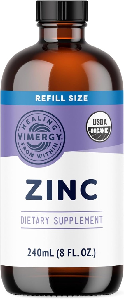 Vimergy Organic Zinc Supplements For Women & Men (7.5mg Liquid Zinc Per Serving) Fast-Absorbing Immune Support, Promotes Healthy Bones & Skin, USDA Certified Organic, Vegan, Up to 120 Servings (240mL)
