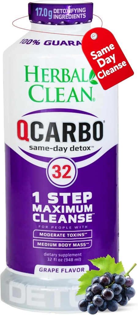 草のきれいなQcarbo32の同じ日のDetoxの清潔な飲み物(32のflのoz) - ブドウの味のフル ボディCleanse*の高い毒素のレベル*、人及び女性のためのビタミンB2およびビタミンB12のためのデトックス飲み物