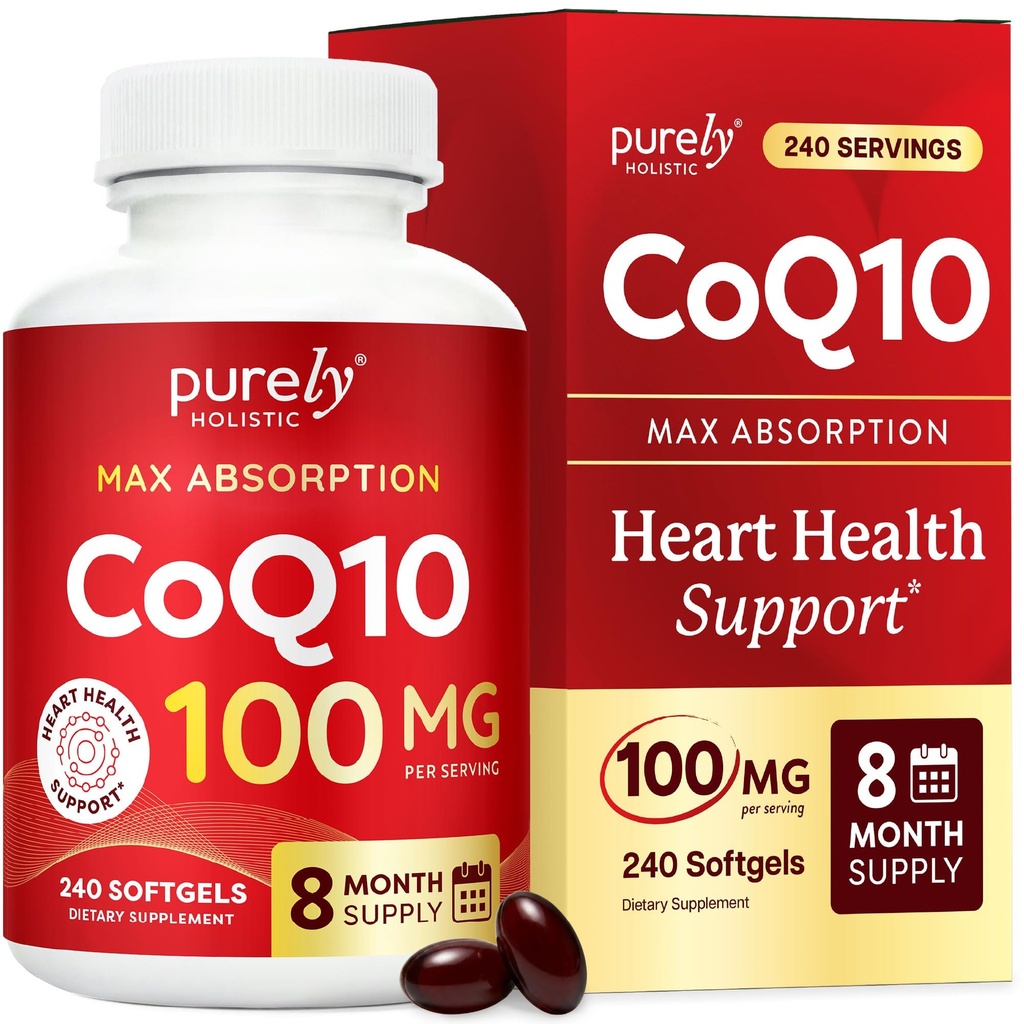 純粋にホリスティックCoQ10 100mg - 240 SoftGels - 8ヶ月の供給 - Ubiquinone Coenzyme Q10サプリメント - 有機オリーブオイル - Soy Free Co Q 10 - アメリカ製