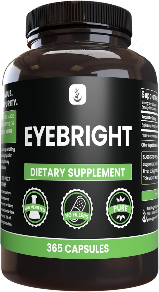 ピュアの元のINGREDIENTS eyebright (365のカプセル)マグネシウムか米の注入口無し、常に純粋、実験室は確認しました