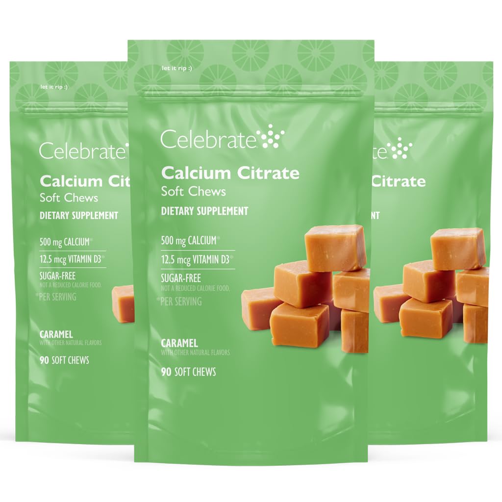 500 IU のビタミン D3 のビタミンの Bariatric 500mg カルシウムのクエン酸塩の柔らかい咀嚼を祝って下さい-胃のバイパスの患者及び骨の健康-砂糖及びグルテンフリー、Caramel (270 の咀嚼)のための本質的